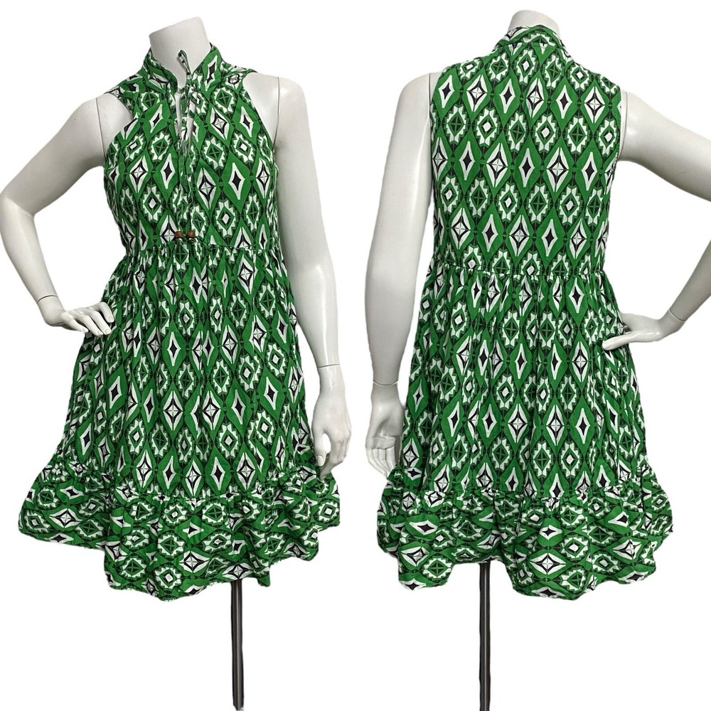 Japna Dress Women Medium Green Tiered Retro Southwestern Rodeo Aztec Cowgirl